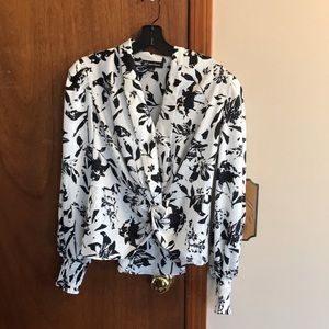 INC size small black and white twist front blouse